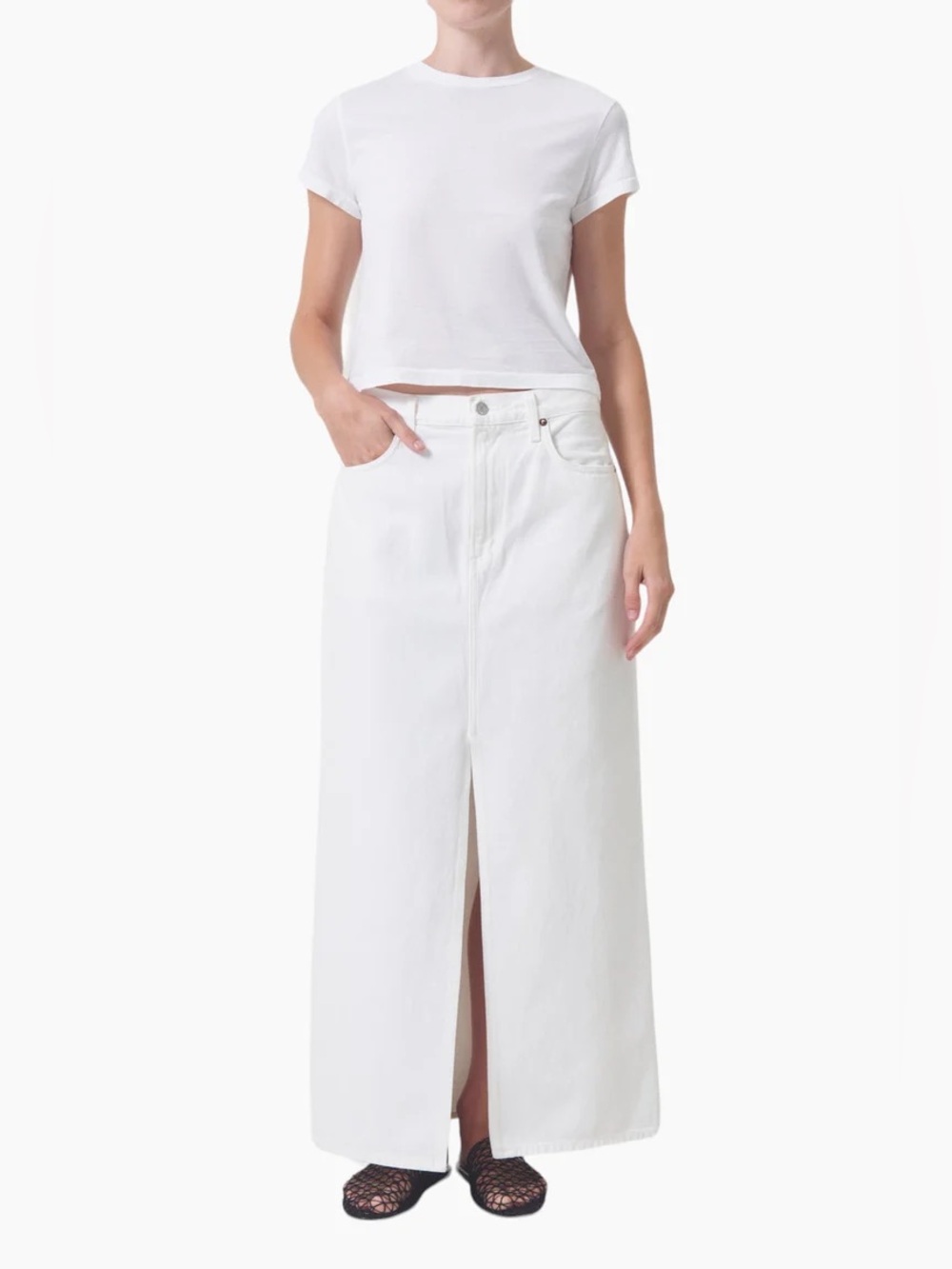 AGOLDE Leif Maxi Denim Skirt - White
